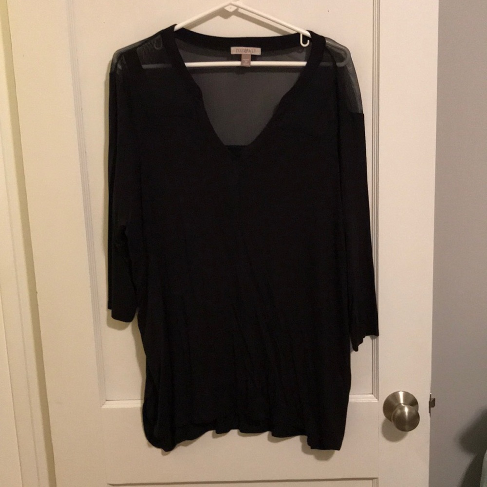 Roz & Ali 3/4 sleeve shirt with sheer detailing